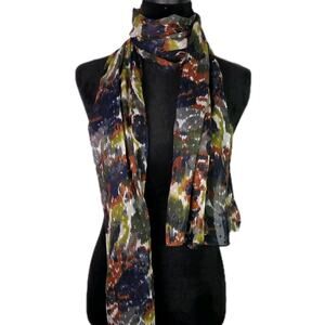 Boho Gypsy Festival Scarf Navy Multi Color Sheer Textured Abstract Wrap 72x20